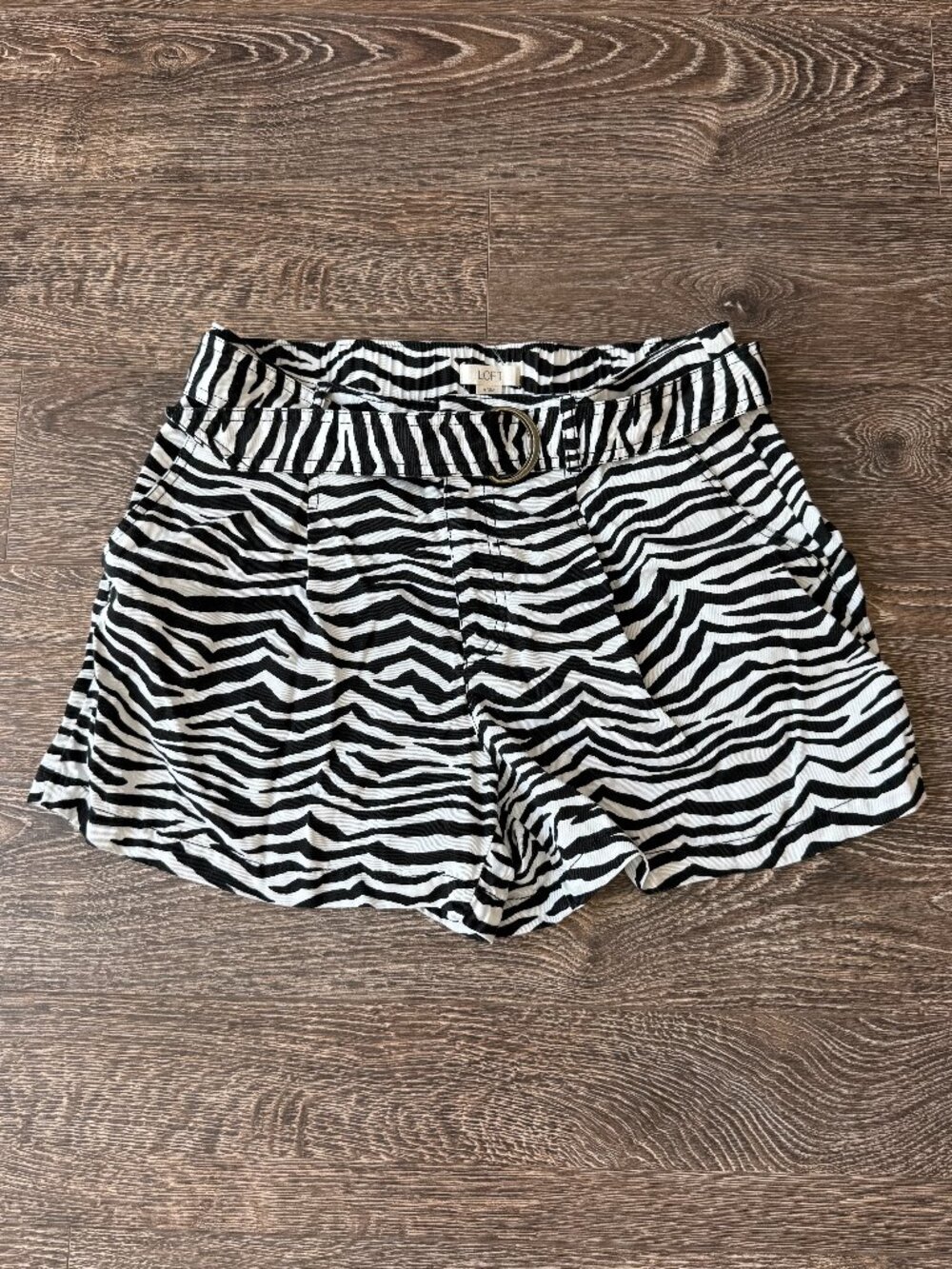 LOFT Black White Zebra Print Belted Shorts Size M